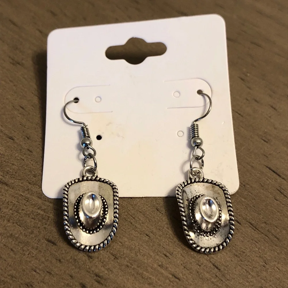 Elegant Silver Tone Cowboy Hat Shaped Dangle Fashion Jewelry Earrings